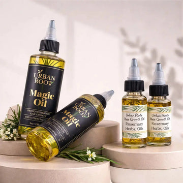Urban Roots Hair Growth Oil 1oz and 8oz bottles — 30 herbs and oils blend